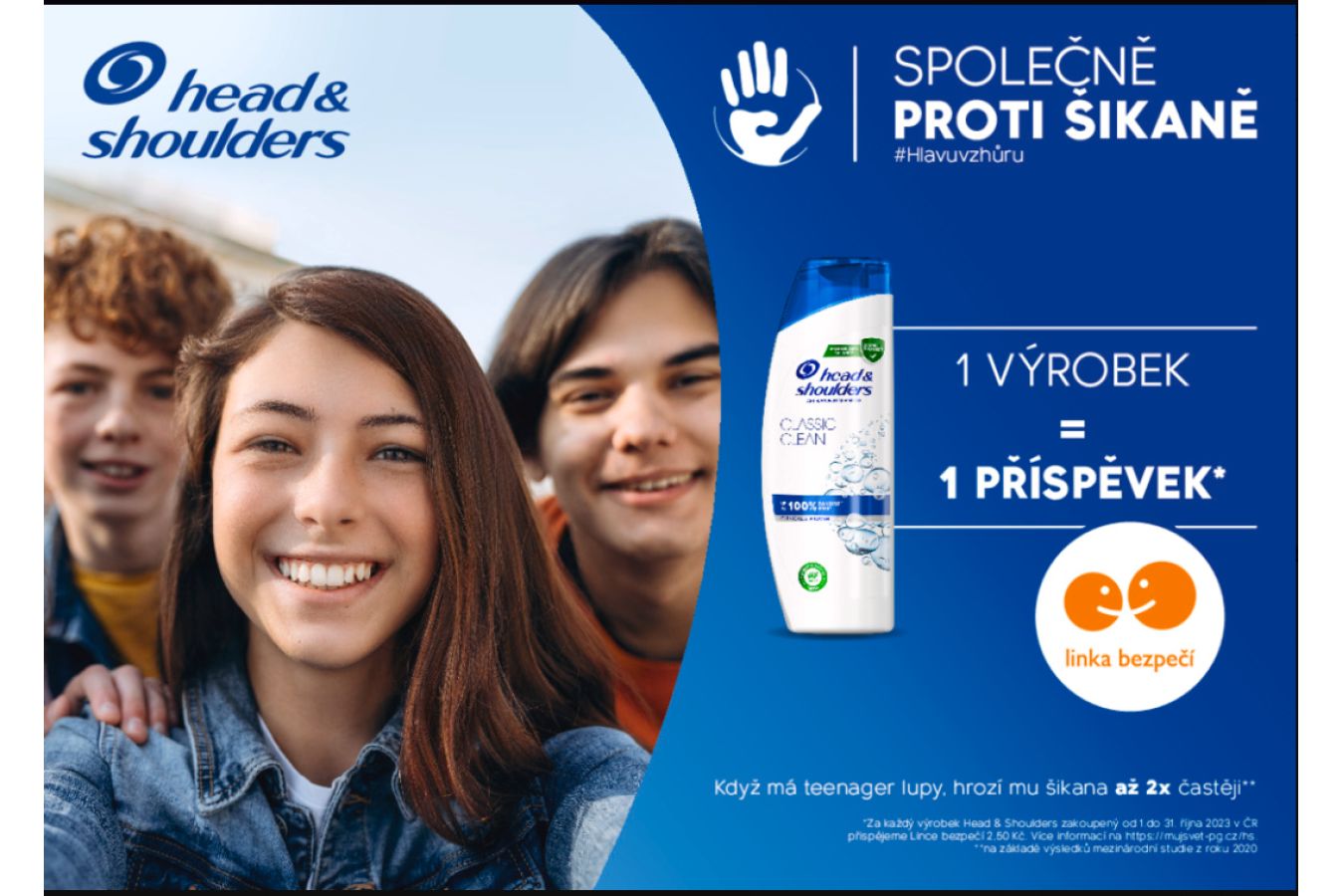 Značka Head &amp; Shoulders spouští ve spolupráci s Linkou bezpečí kampaň proti šikaně